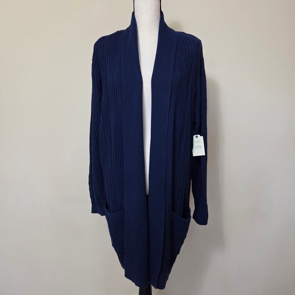 NWT St. John's Bay XL Women's Open Classic Cardigan Cotton Sweater Shawl Collar